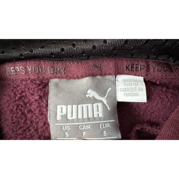Puma Logo Men’s Long Sleeve Burgundy Hoodie Pullover Sweatshirt Size Small - Picture 4 of 7